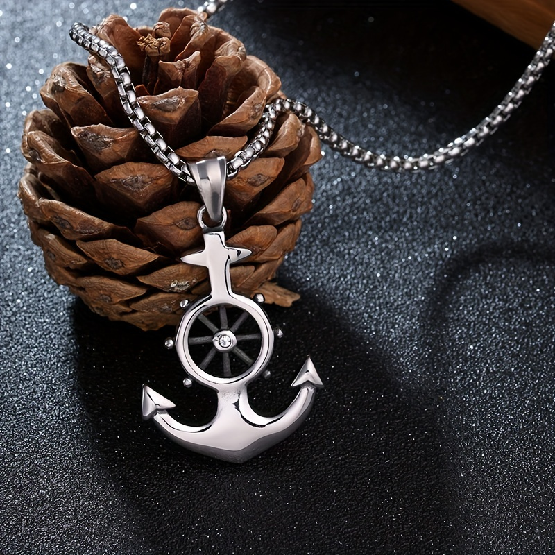 Punk Titanium Steel Chain Anchor Pendant Men's Luxury Necklace Hip Hop Simple Personality Pendant Necklace for Men Jewelry Gift_voghion.com