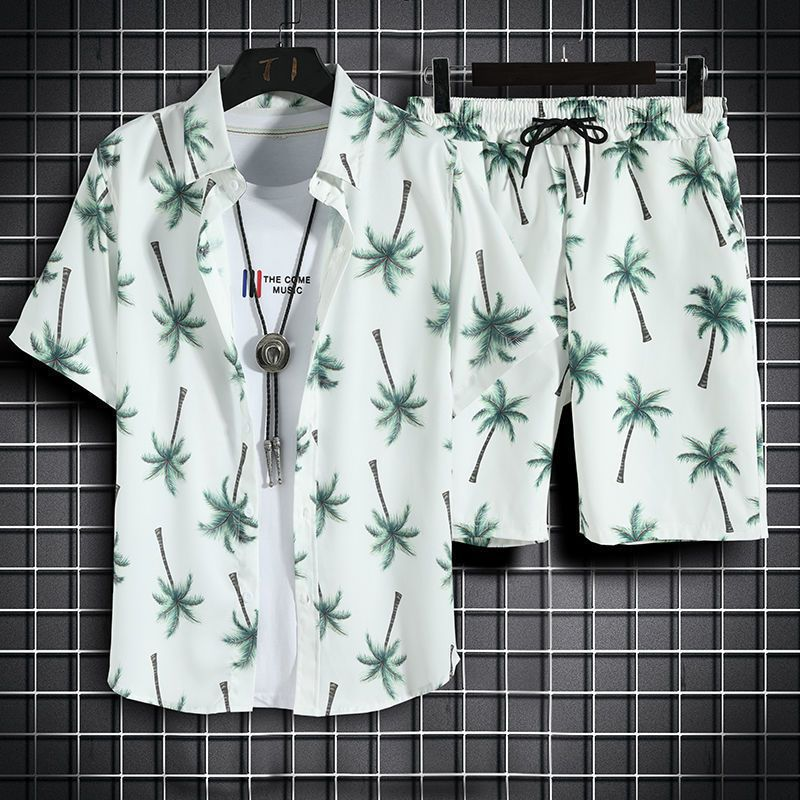Camicia casual stampata da uomo a maniche corte ampia_voghion.com