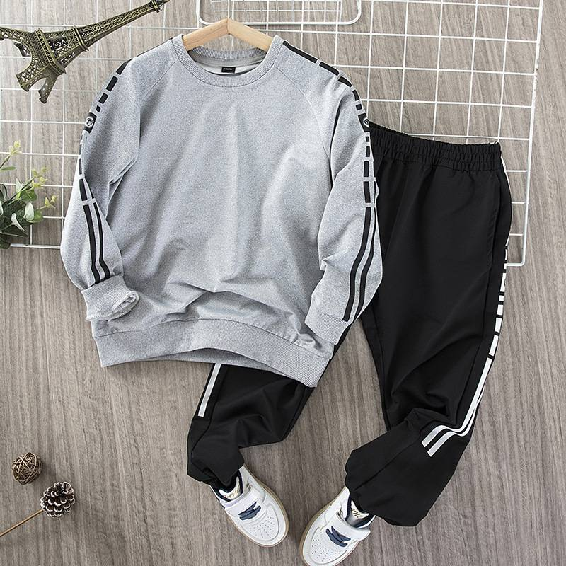 2-teiliges Sportbekleidungsset für Jungen – Langarmpullover und Freizeithose für Teenager und junge Männer, stylisches Sportoutfit für mittelgroße und große Kinder_voghion.com