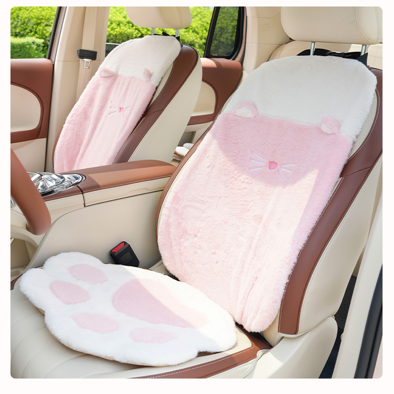 Car seat cushion plush cute cat PAWS ladies car decorative seat cushion winter warm car seat cover_voghion.com