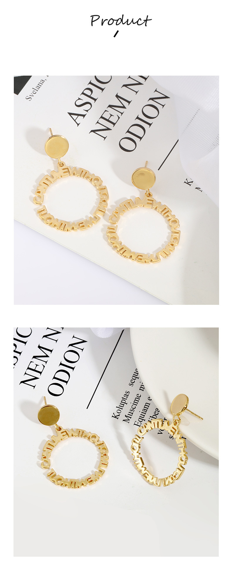 Orecchini in argento sterling placcati in oro K con lettere, orecchini da donna in stile freddo, design di nicchia di lusso leggero e squisito_voghion.com