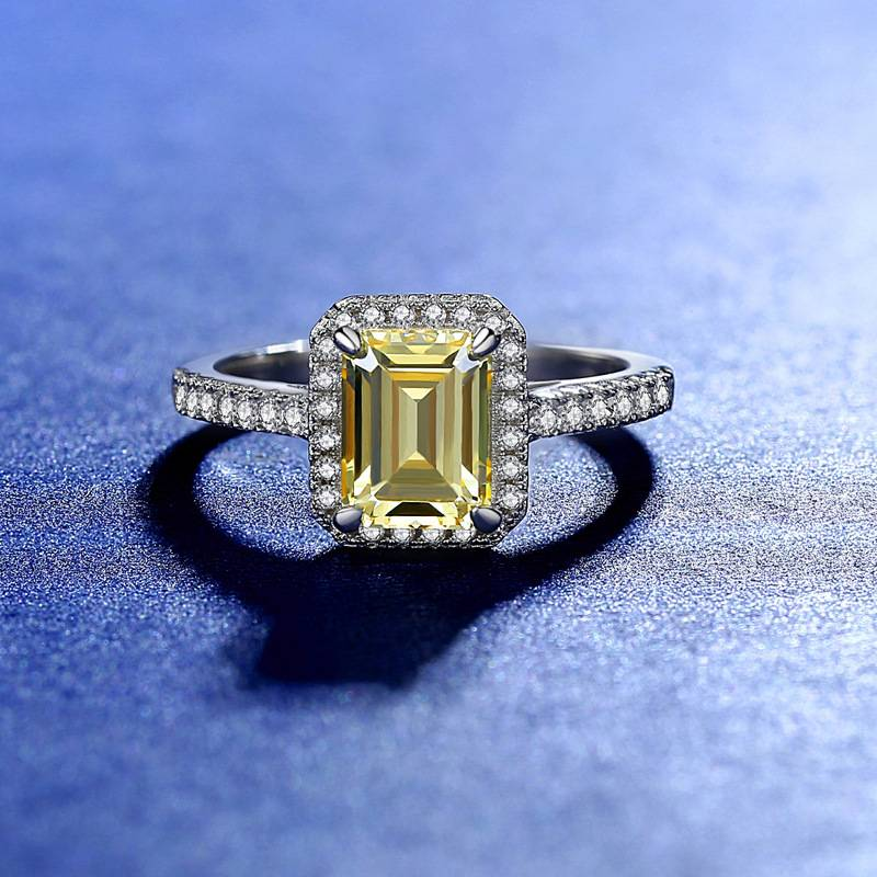 Sølv Diamant Smykker Sterling Sølv Smaragd Cut Ring Kvinder Prinsesse Step Firkantet Farve Diamant Ring_voghion.com