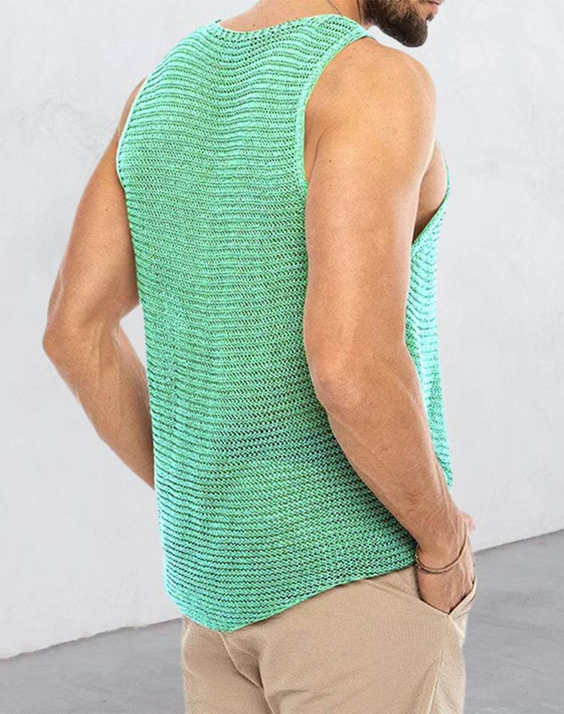 Sommer Herrenmode Casual Top Ärmelloses Strick Einfarbig Pullover Weste_voghion.com