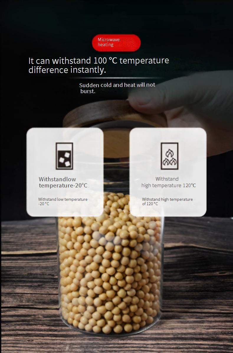 Barattoli in vetro con coperchi in legno di acacia - Contenitori ermetici per tè, spezie e alimenti secchi (forma rotonda, organizzazione della dispensa)_voghion.com