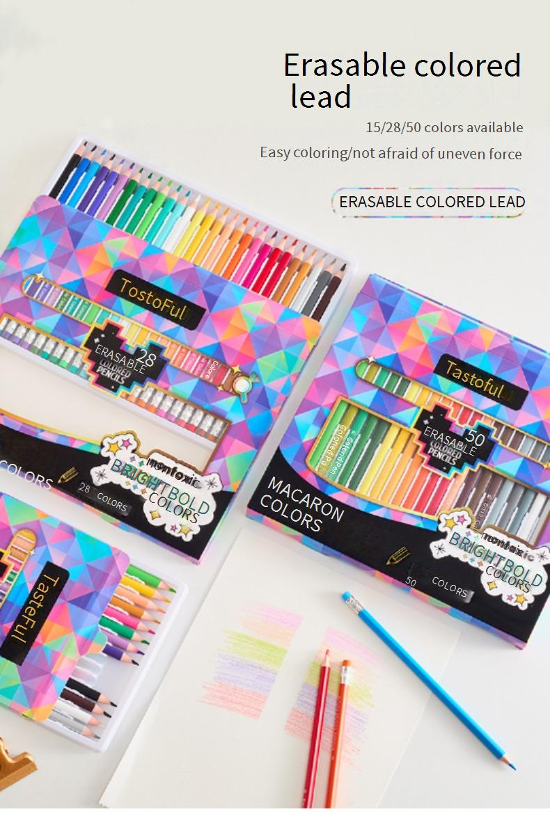 Set di 50 matite colorate cancellabili per bambini e adulti, materiale artistico atossico, per schizzi, disegno, ombreggiatura, ideale per studenti e artisti._voghion.com