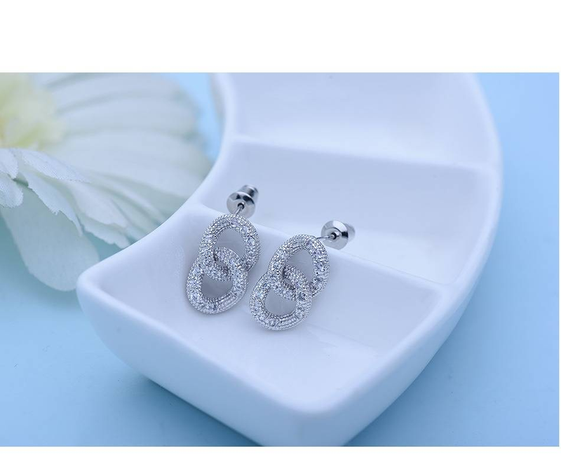 Women's Jewelry Elegant Chain Drop Earrings With Cubic Zirconia, Geometric Design, Hypoallergenic Copper, Rhodium Plated For Daily Special Occasions_voghion.com