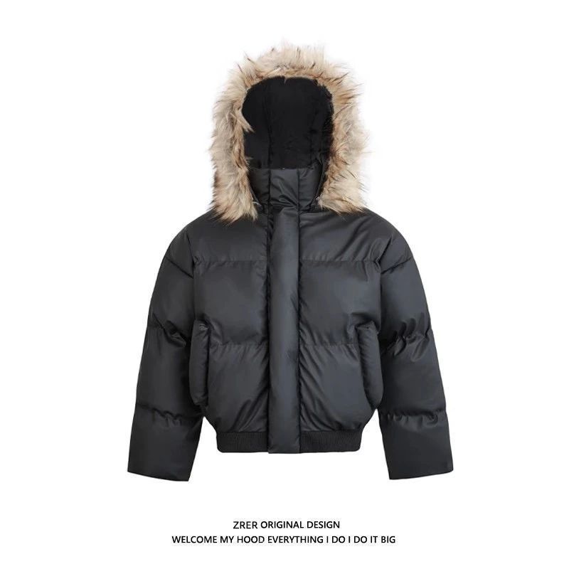 Parka unisex con capucha de piel desmontable para hombre - Abrigo de invierno grueso (estilo utilitario)_voghion.com