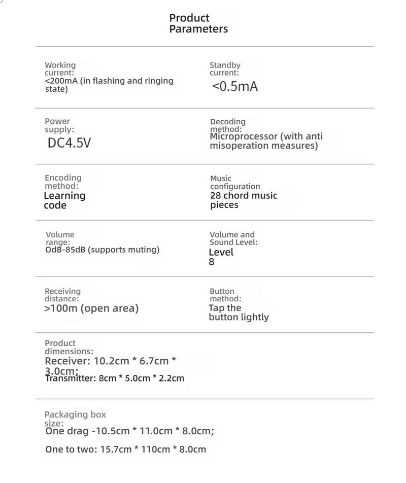 Timbre inalámbrico con control remoto: 28 melodías, alcance de 50 m, LED intermitente para personas con discapacidad auditiva (pilas, blanco, 1 botón + 1 receptor)_voghion.com