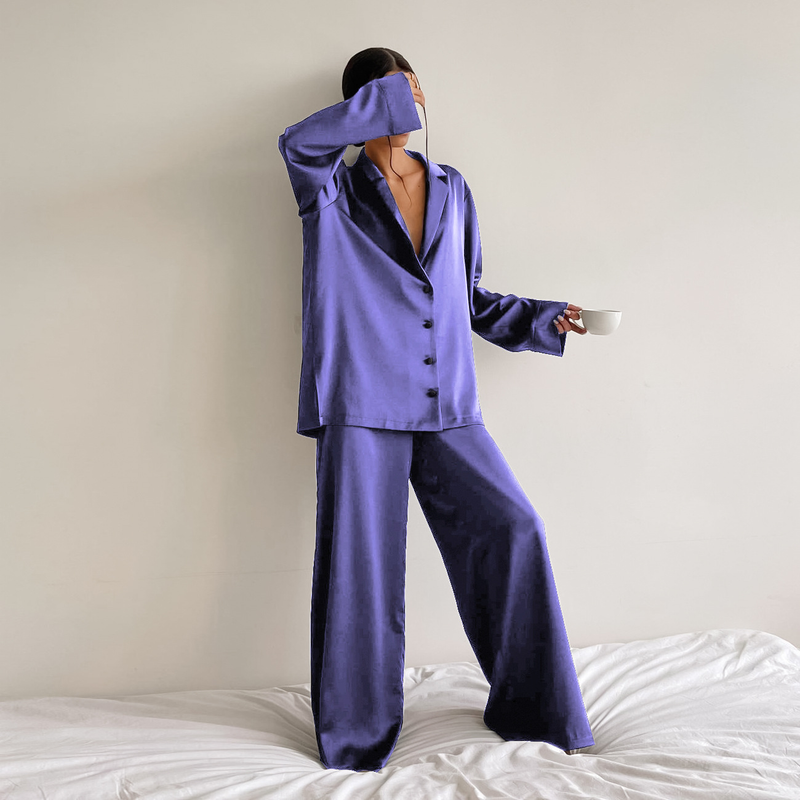 Women's solid color coat pantsuit_voghion.com
