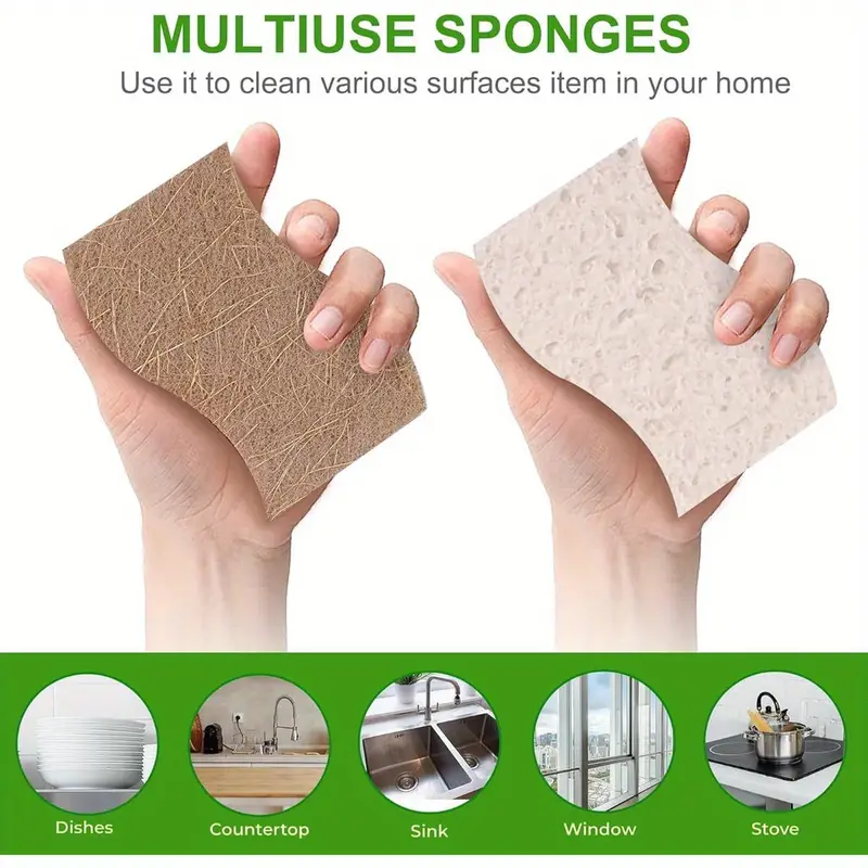 Confezione da 6/12 spugne da cucina naturali in cellulosa e cocco per piatti, spugne per la pulizia della casa bianche_voghion.com
