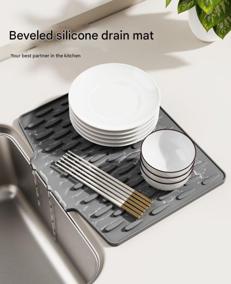 Su Damlası Desenli Eğimli Süzgeç Matı | Silikon Kaymaz Kurutma Matı | Hızlı Su Süzgeci Mutfak Matı | Kahve Makinesi / Bulaşık / Bardak Kurutma Pedi_voghion.com