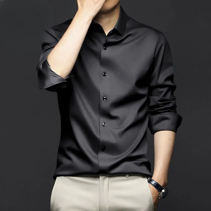 Camicia da uomo a maniche lunghe senza stiratura in stile primaverile e autunnale, comoda e traspirante, multicolore opzionale, anti-pilling, camicia da lavoro di alta qualità_voghion.com