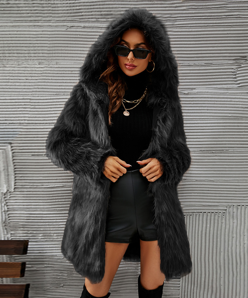 Abbigliamento donna nuovo autunno e inverno con cappuccio giacca di pelliccia di media lunghezza per le donne_voghion.com