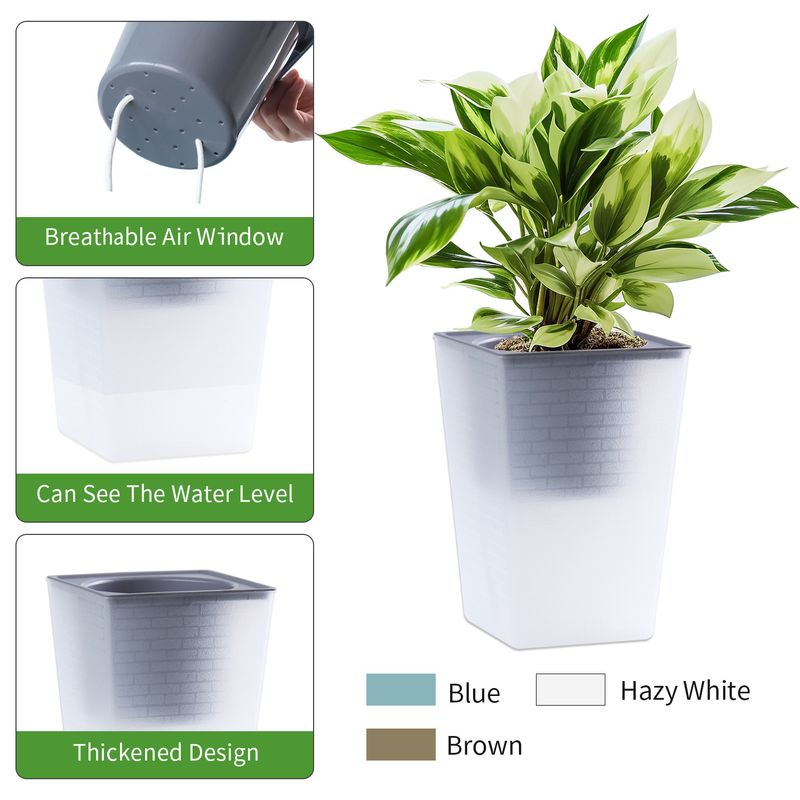 Olinze Plástico Preguiçoso Bonsai Vaso de Flores Padrão de Tijolo Quadrado Alto Estilo Multi Cor Bacia Autoescorvante_voghion.com