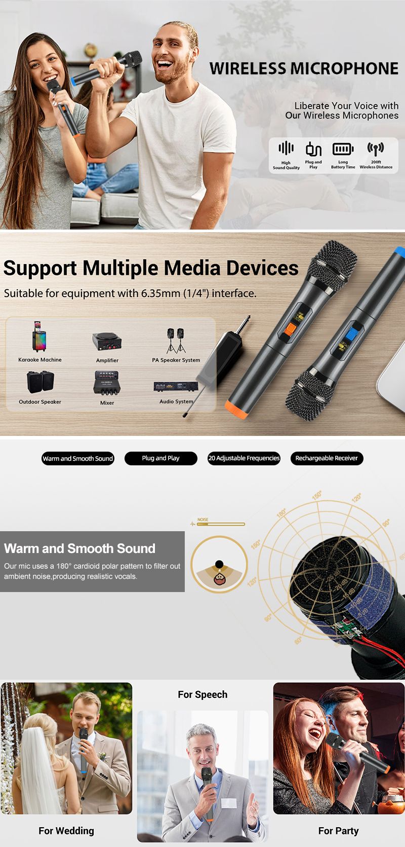 Microfono wireless 2 canali UHF frequenza fissa microfono portatile microfono per party karaoke spettacolo professionale in chiesa_voghion.com