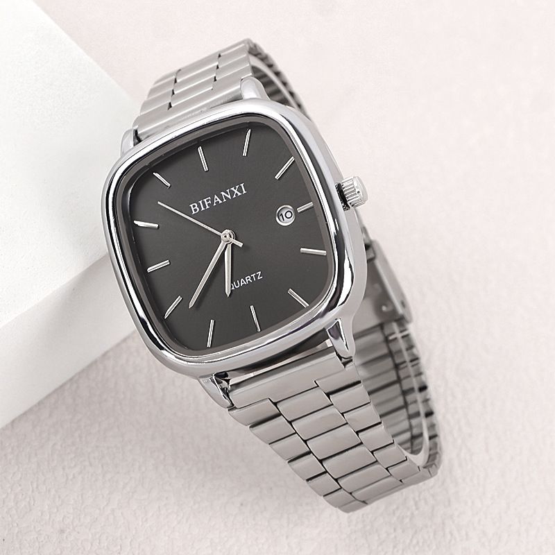 Neutral Style Steel Band Gold Small Square Calendar High-End Feel Unisex Commuter Wristwatch Gold Brick Quartz Watch_voghion.com