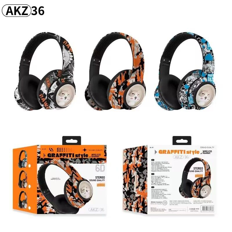 2024 New Head-mounted Headset Game Wireless Cartoon AKZ36 Graffiti Bluetooth 5.3_voghion.com