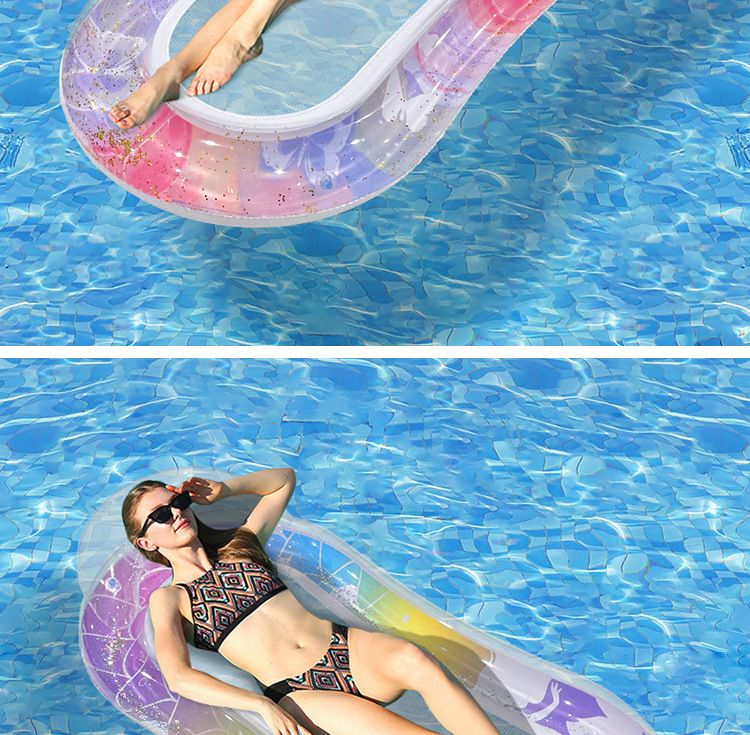 Shimmer Mermaid Tail Inflatable Lounger - Breathable Mesh Floating Bed With Pillow (Eco-Friendly PVC 180cm Quick-Dry & Portable For Pool/Beach)_voghion.com
