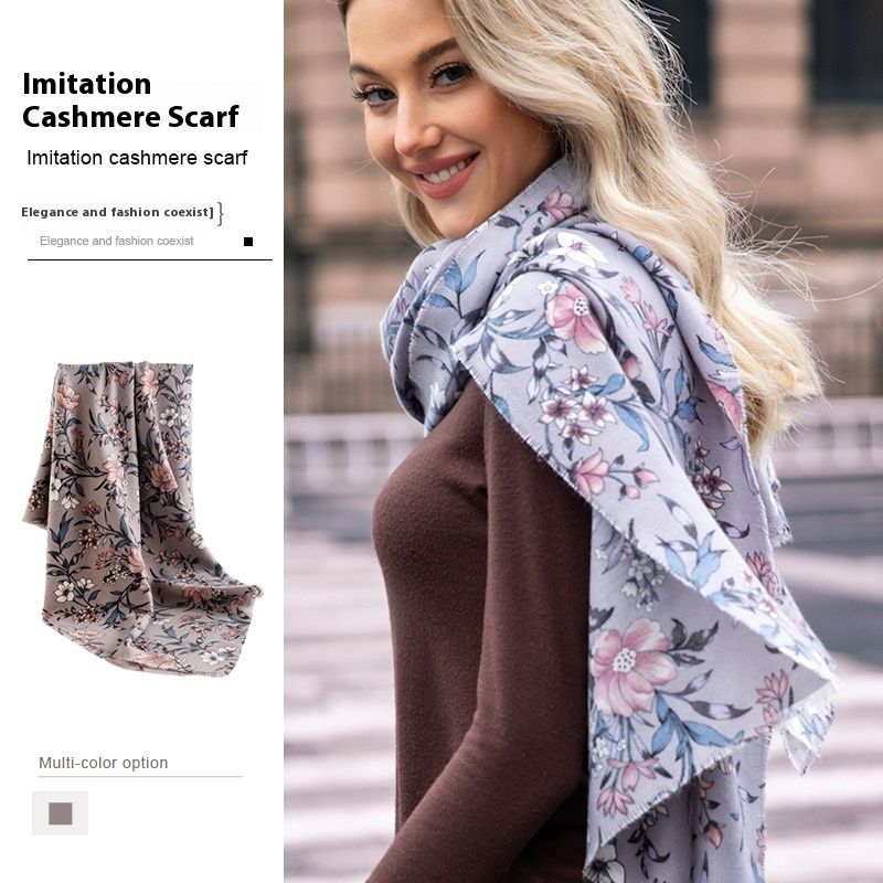 Selezione rigorosa di nuova sciarpa in cashmere in stile cinese, stampa di camelia di qualità femminile, collo resistente al freddo_voghion.com