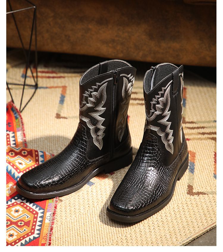 Autumn breathable pointed ankle boots British style high-top leather mid-top boots_voghion.com