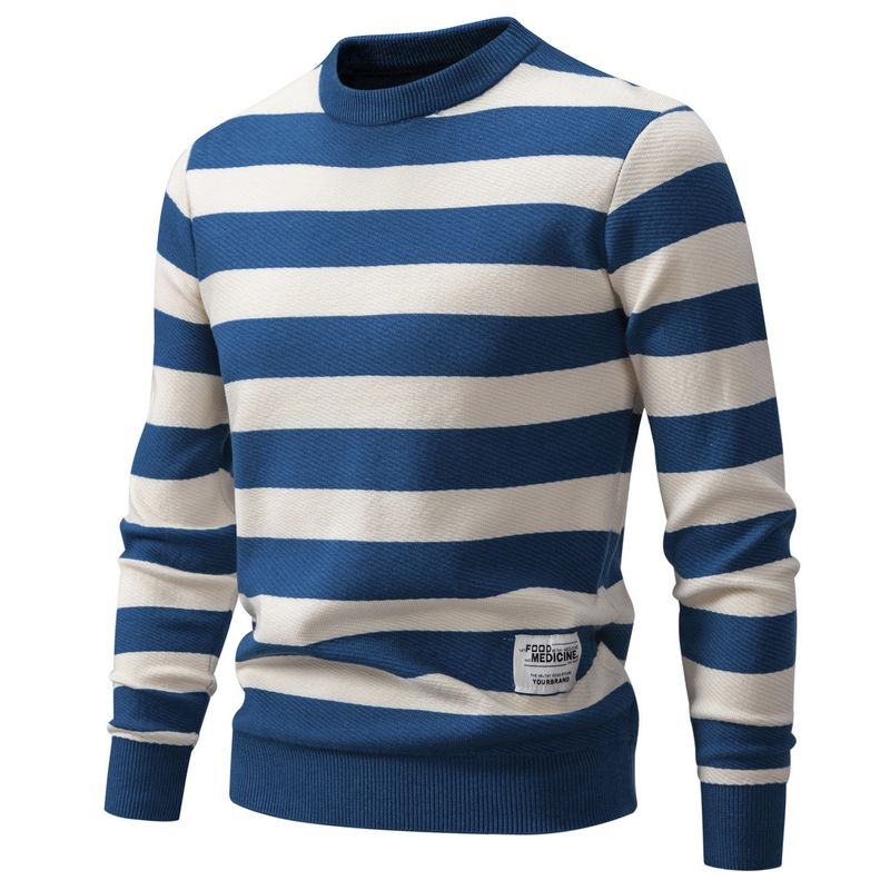 Maglione pullover caldo versatile a righe sottili da uomo, scollo rotondo, 2023, nuovo inverno_voghion.com