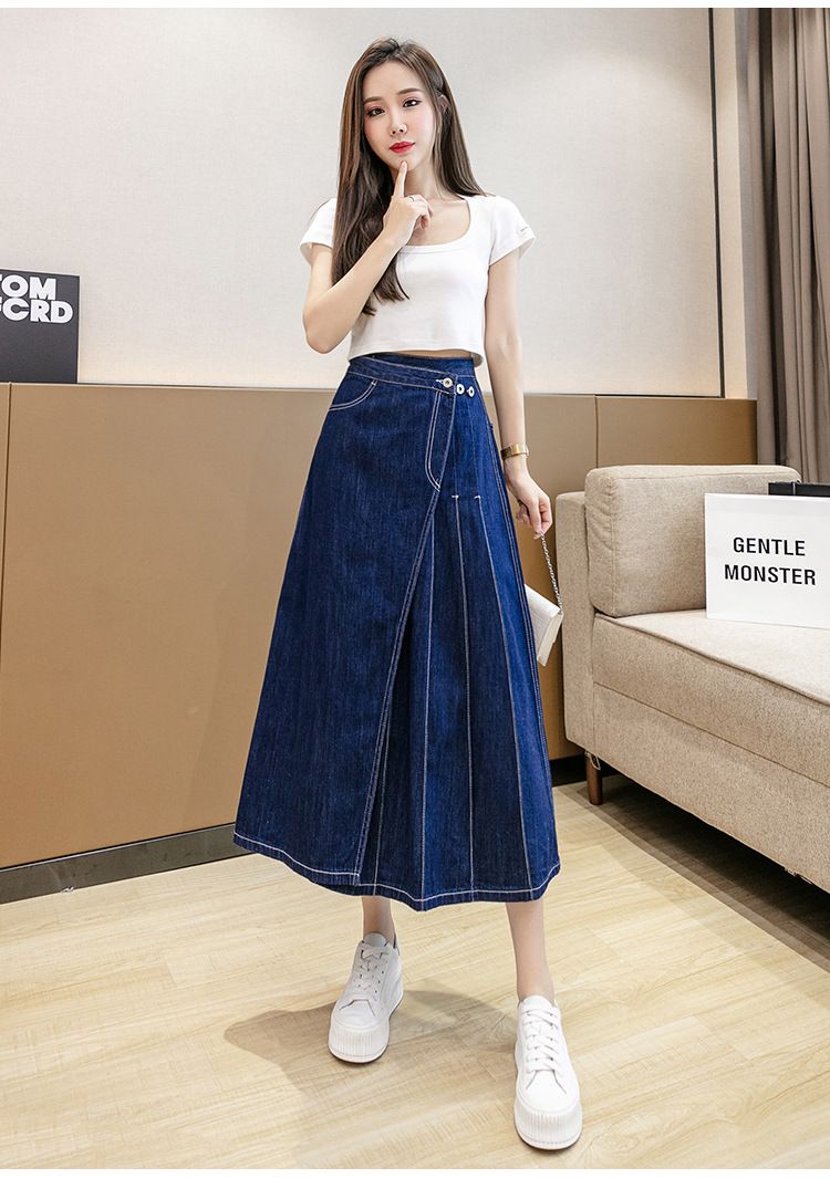 Fustă lungă plisată cu model A, model cowboy midi, lungime medie, vara 2025, stil nou, design neregulat_voghion.com