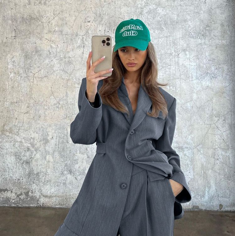 GraceChic 2024 Spring Women's Fashion High-End Lapel Waist-Cinching Blazer Casual Long Pants Design Suit_voghion.com