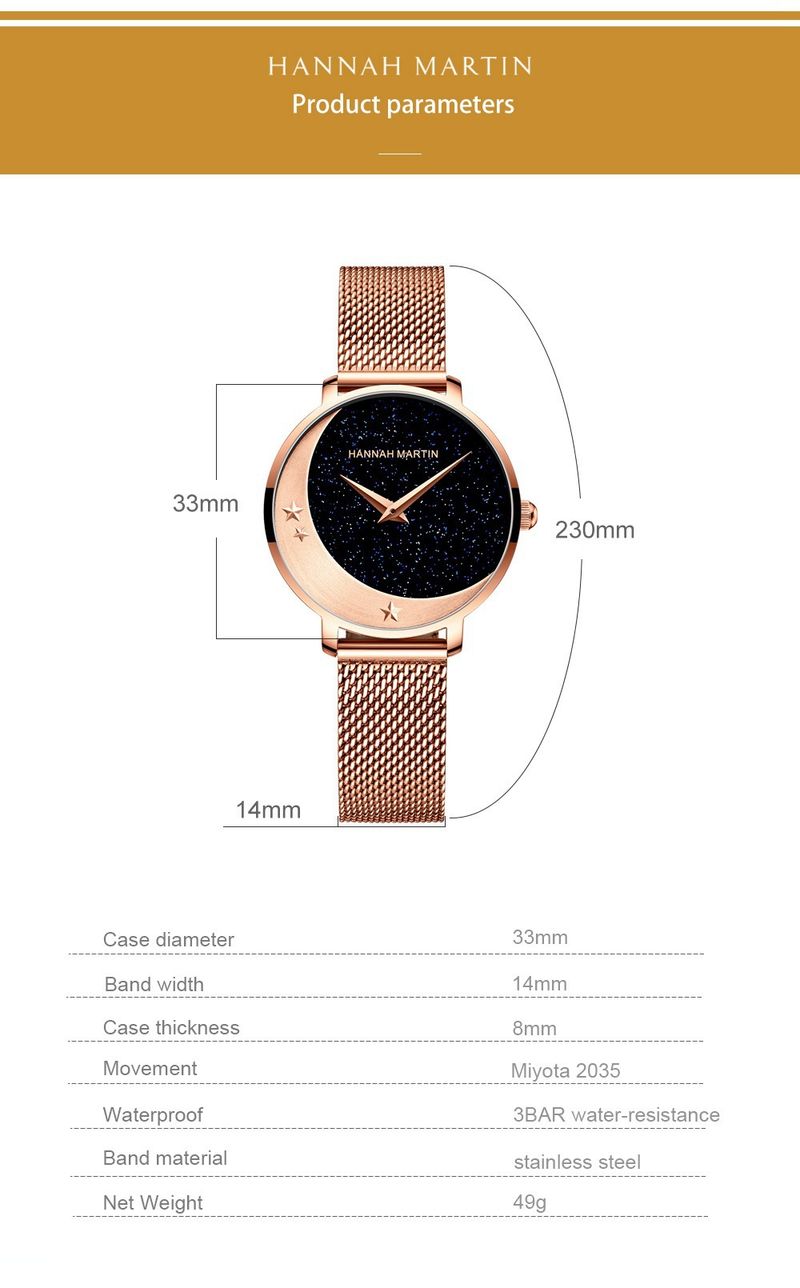 Women's Elegant Moon Phase Watch With Miyota Quartz Movement, Stainless Steel Band, And Sparkling Starry Dial Starry Sky Watch_voghion.com