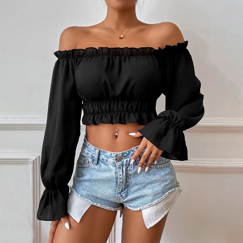 Camicia a maniche lunghe con colletto in legno e bordo in legno per la casa, sexy e casual da donna_voghion.com