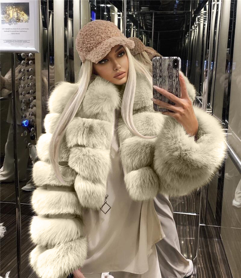 Women's Lapel Imitation Fur Coat Imitation Fox Fur Long Sleeve Patchwork Coat_voghion.com