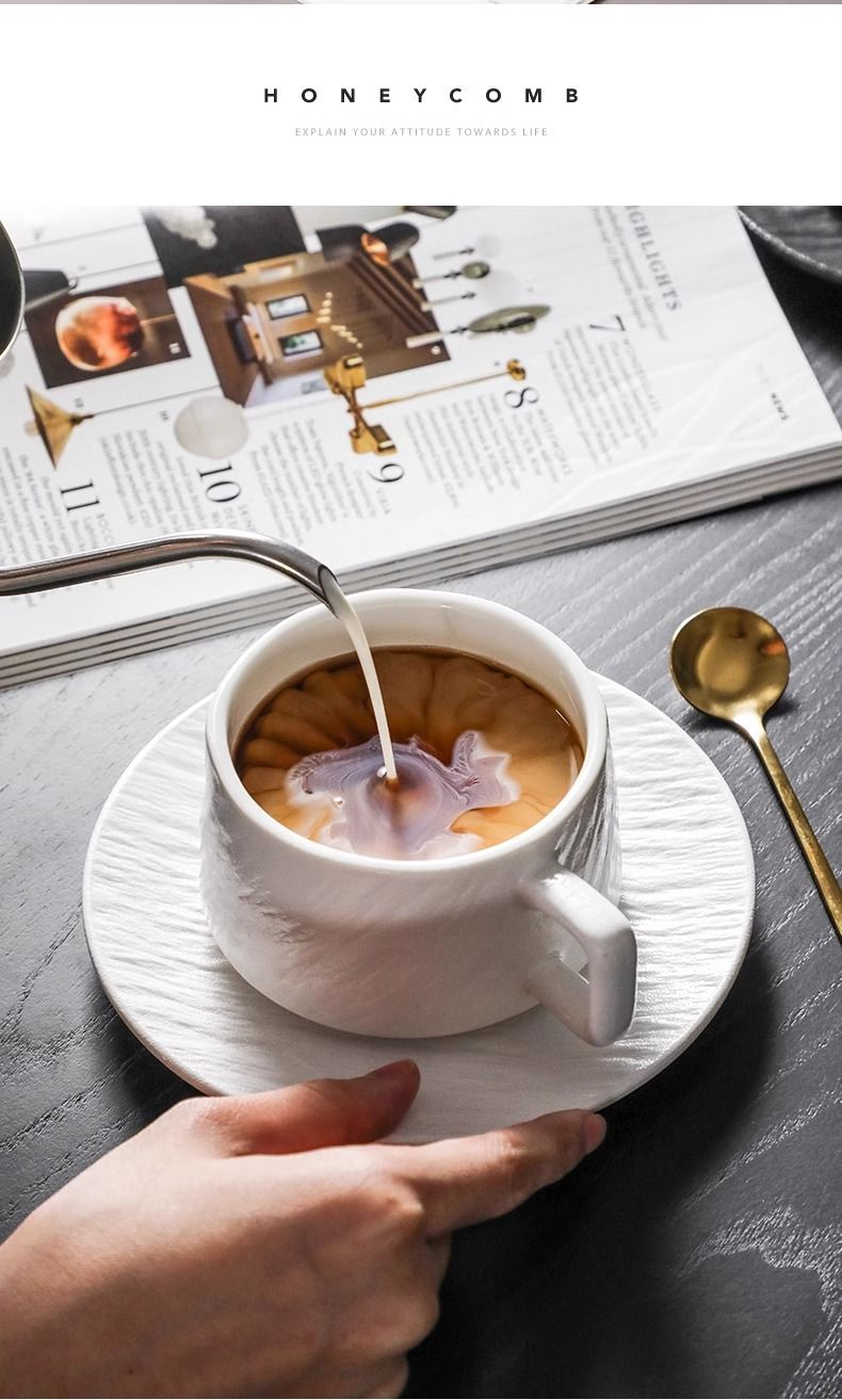 Set di tazze da caffè effetto pietra - 2 pezzi, tazze in ceramica con piattini (adatte al microonde e alla lavastoviglie, adatte per caffè espresso, latte, colazione e tè pomeridiano)_voghion.com