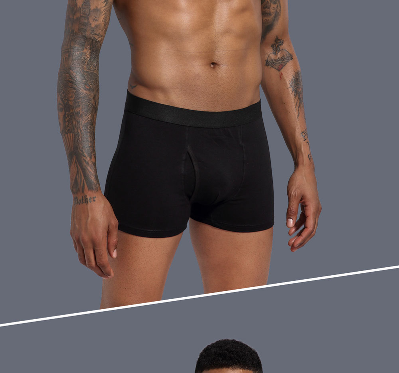 Men's Underwear Pure Cotton Men's Boxer Briefs Extended Opening Style Sports Solid Color_voghion.com