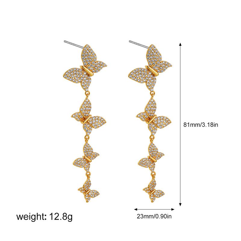Gold Butterfly Long Tassel Micro Inlaid Zircon Light New Full Diamond Drop Earrings Jewelry_voghion.com