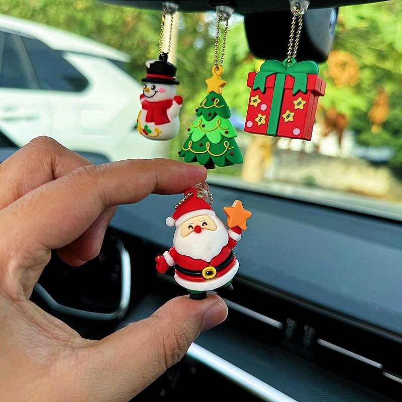 Přívěsek na zpětné zrcátko do auta, roztomilý vánoční dárek se soby, kreativní přívěsek, Santa Claus uvnitř auta_voghion.com