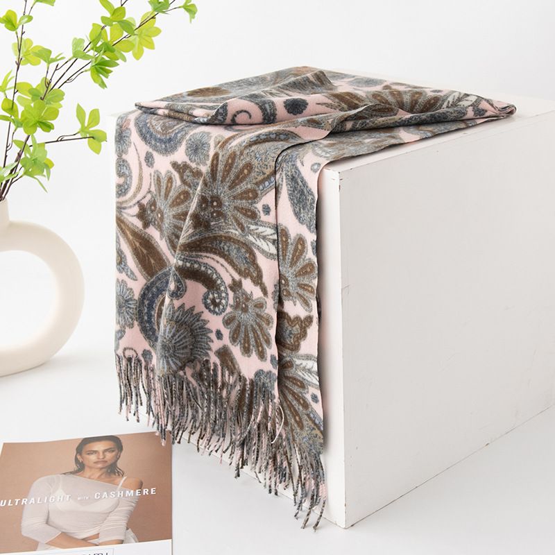 Colored cashew print ethnic style scarf for women in autumn winter 2024, simple versatile scarf, elegant warm, and cold_voghion.com