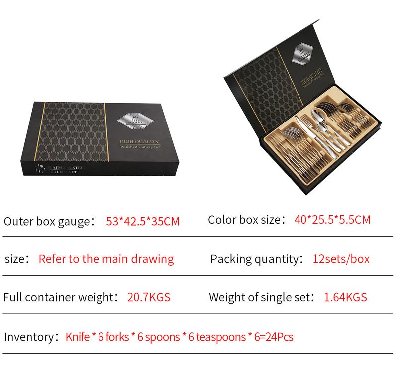 Posate in acciaio inossidabile Star Diamond, set da 24 pezzi, coltello da bistecca, forchetta e cucchiaio, confezione regalo per hotel, gancio in scatola di legno_voghion.com