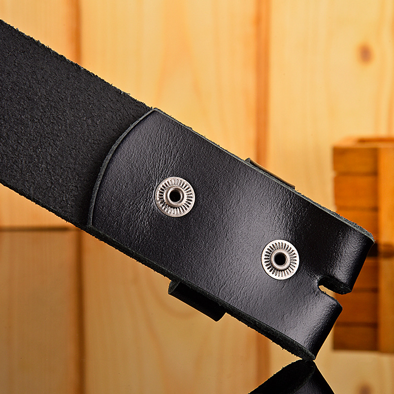 Black top layer cowhide with without buckle, genuine leather men's belt 3.8 wide body_voghion.com