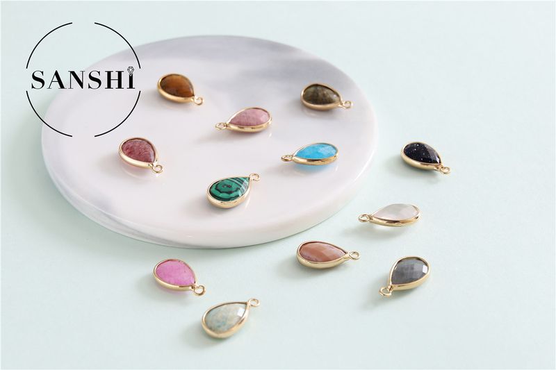 Damenschmuck Naturstein Wassertropfen Anhänger Halbedelstein Doppelfacettiert Bogen Oval Anhänger DIY Handgefertigte Stein Accessoires_voghion.com