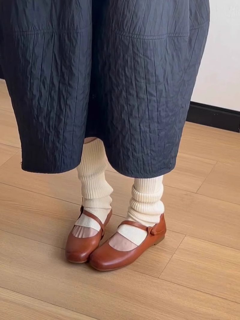 Lancui~ Brown Simple Flat Mary Jane Shoes For Women French Style One Strap Shallow Mouth Versatile Ballet Flats_voghion.com