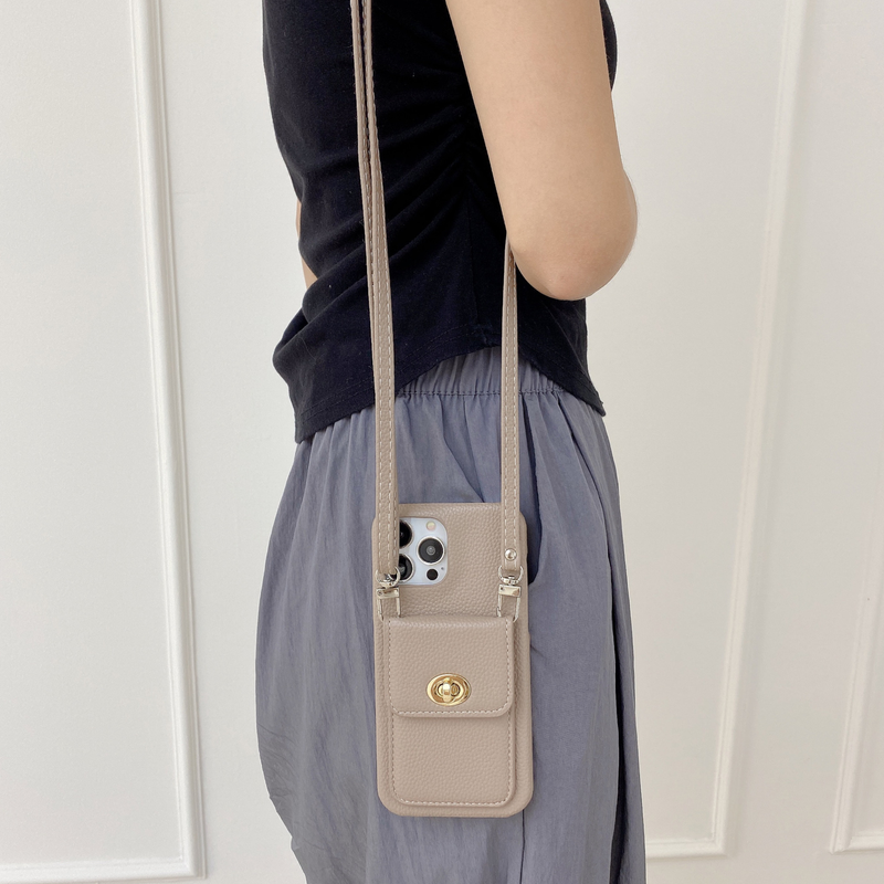 Mobile phone case lock card holder diagonally suitable for Apple 15pro max mobile phone case iPhone14 pebbled pattern protective cover_voghion.com