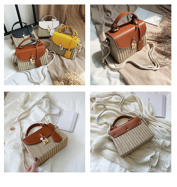New Women's Bag Korean Fashion Lock Straw Bag Casual Handheld Small Square Bag Woman_voghion.com