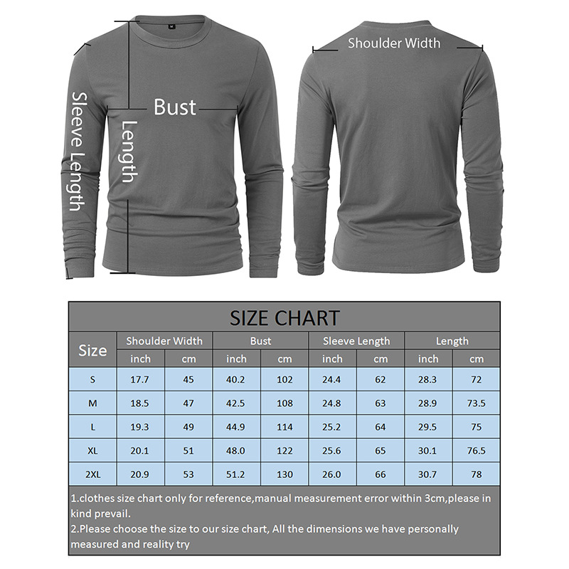 Herrenbekleidung Herren-Langarm-T-Shirt für Herren, einfarbig, Rundhalsausschnitt, langärmelig_voghion.com