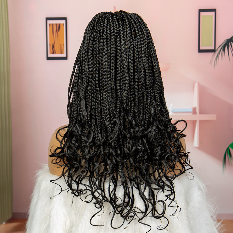 Fashion medium long braided wig head set 9*6 front lace braided braided hair tail large roll synthetic lace wig 180% density simple fashion shape_voghion.com