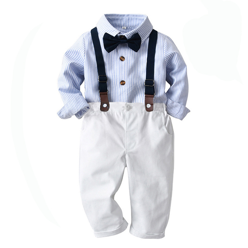 Completo per bambini primaverili e autunnali, completo da neonato, completo da gentiluomo, pantaloni bianchi a maniche lunghe a righe, set da due pezzi_voghion.com