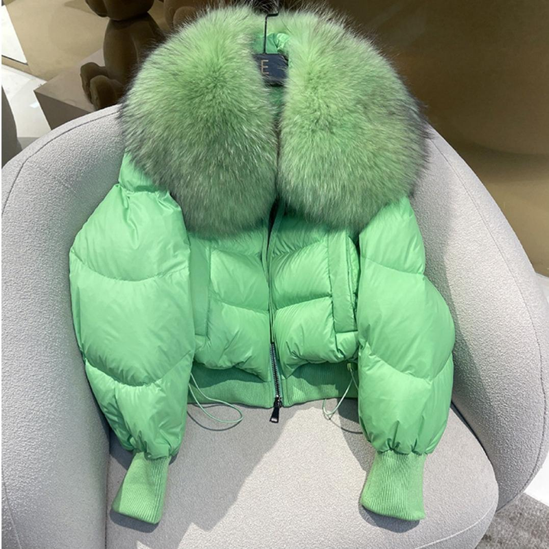 Dammekleedung Wantermantel Dammemoud Kuerz Downjacket Dammen High-End Dammen 90 Wäiss Entendoun Fuchs Pelzkraag_voghion.com