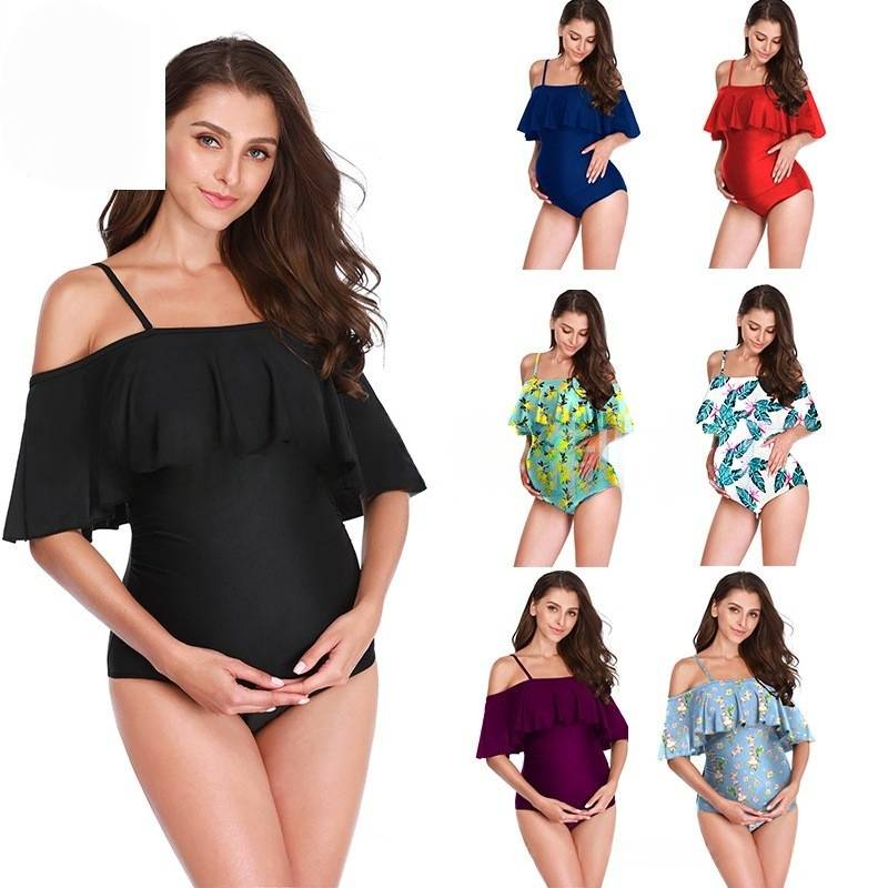 Costume da bagno intero premaman - Taglie forti, sexy e di supporto per la gravidanza, design a tinta unita, comodo per spiaggia e piscina._voghion.com