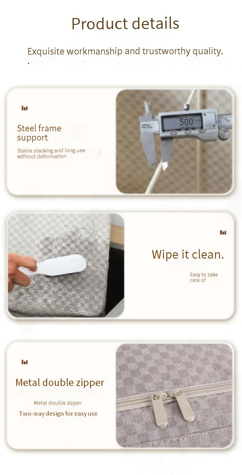 Plaid Fabric Storage Box Foldable Household Large Capacity Cotton And Linen Quilt Storage Clothing 5.0 Steel Frame Storage Box_voghion.com