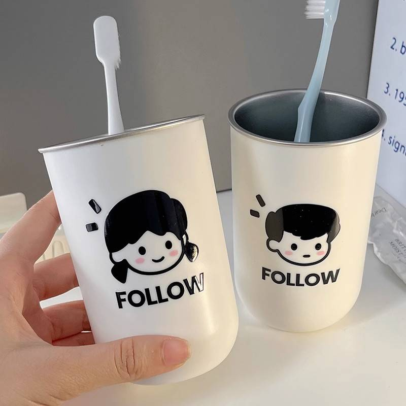 Male And Female Couple's Mouthwash Cup With High Aesthetic Value, Simple Cartoon Toothbrush Cup, Anti Drop Dental Jar, Dental Cup, Toothbrush Cup_voghion.com
