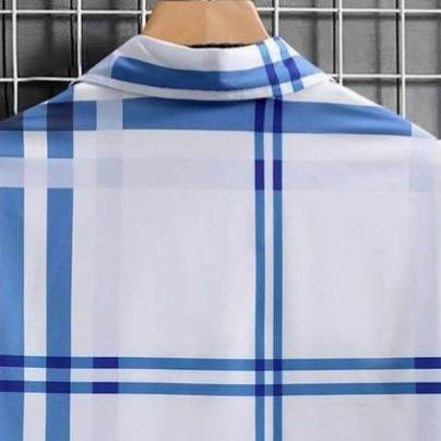 Men's Clothing Striped Blue Printed Shirt Collar Casual Short Sleeved Lapel Tops_voghion.com