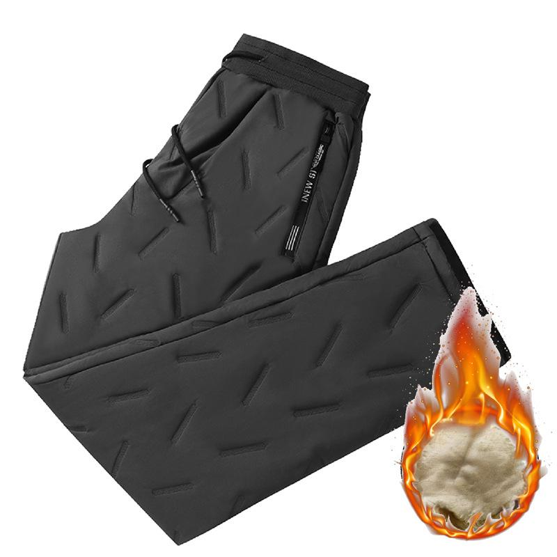 Pantalon d'hiver doublé polaire pour homme - Pantalon thermique coupe-vent imperméable avec poignets élastiques, grandes tailles disponibles (noir, gris foncé, coupe droite)_voghion.com